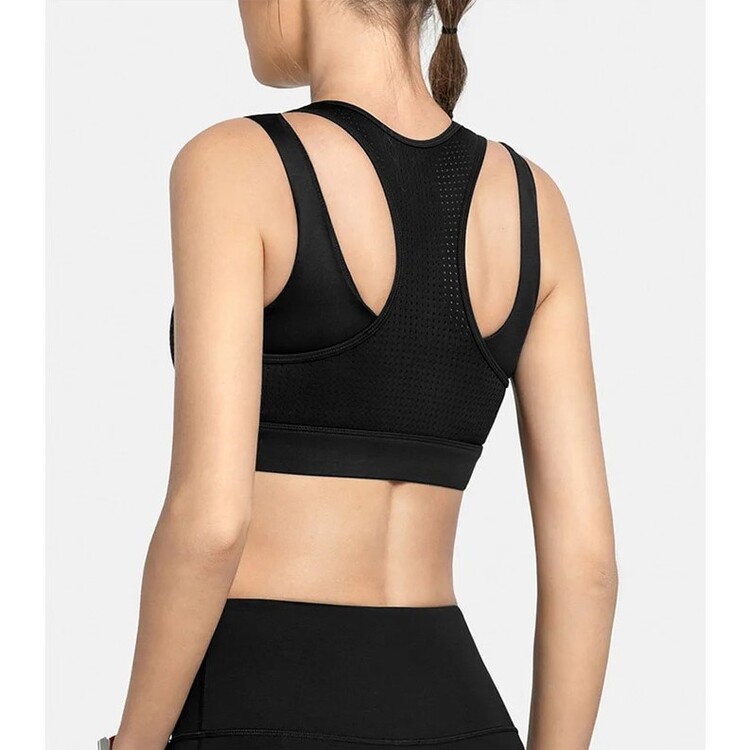 High Impact Sports Bras with Front Zip Closure Mesh Racerback for Women