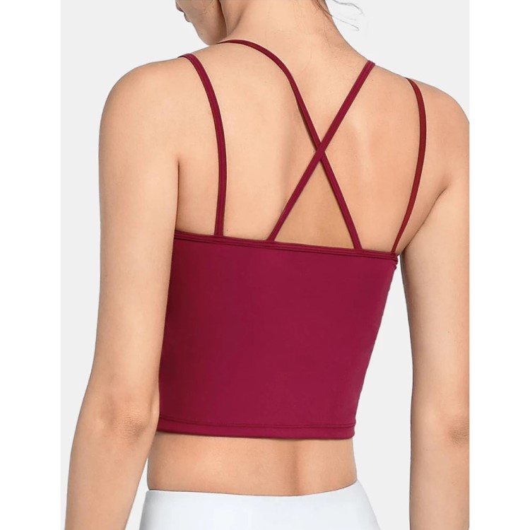 Womens Solid Color Wirefree Padded Strappy Back Sports Bra Top Tank Bra