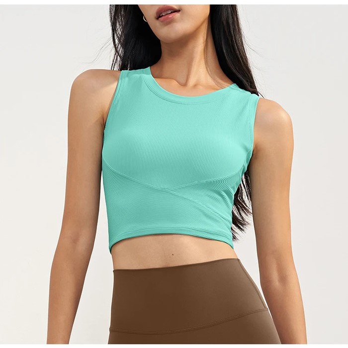 Cross Stitching Women Ribbed Sport Sleeveless Vest Yoga Tank Top