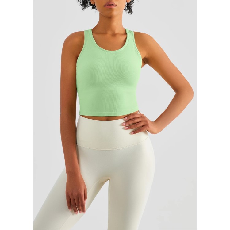 Women High Elastic Ribbed Sports Vests Double Layer Yoga Tank Tops