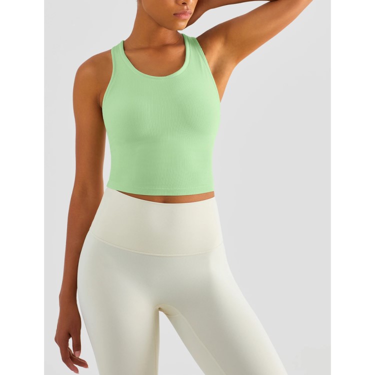 Women High Elastic Ribbed Sports Vests Double Layer Yoga Tank Tops