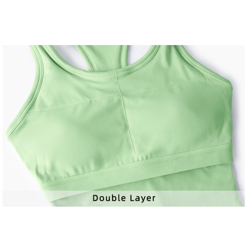 Women High Elastic Ribbed Sports Vests Double Layer Yoga Tank Tops