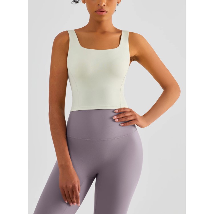 Women Comfortable Fixed Cups Gym Bras Classic Square Neck Yoga Tank Tops