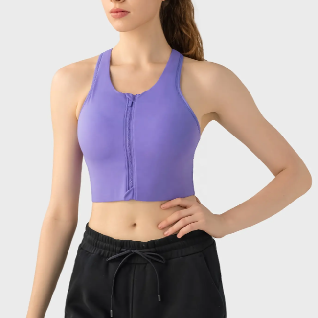 Adjustable Straps Recycled Sports Bras Zip Up Women Gym Racerback Tank Tops