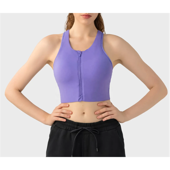 Adjustable Straps Recycled Sports Bras Zip Up Women Gym Racerback Tank Tops
