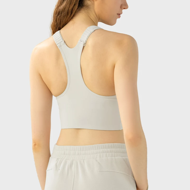 Adjustable Straps Recycled Sports Bras Zip Up Women Gym Racerback Tank Tops