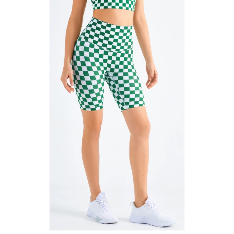Women Checkerboard Workout Legging High Waist Butt Lift Yoga Bike Shorts