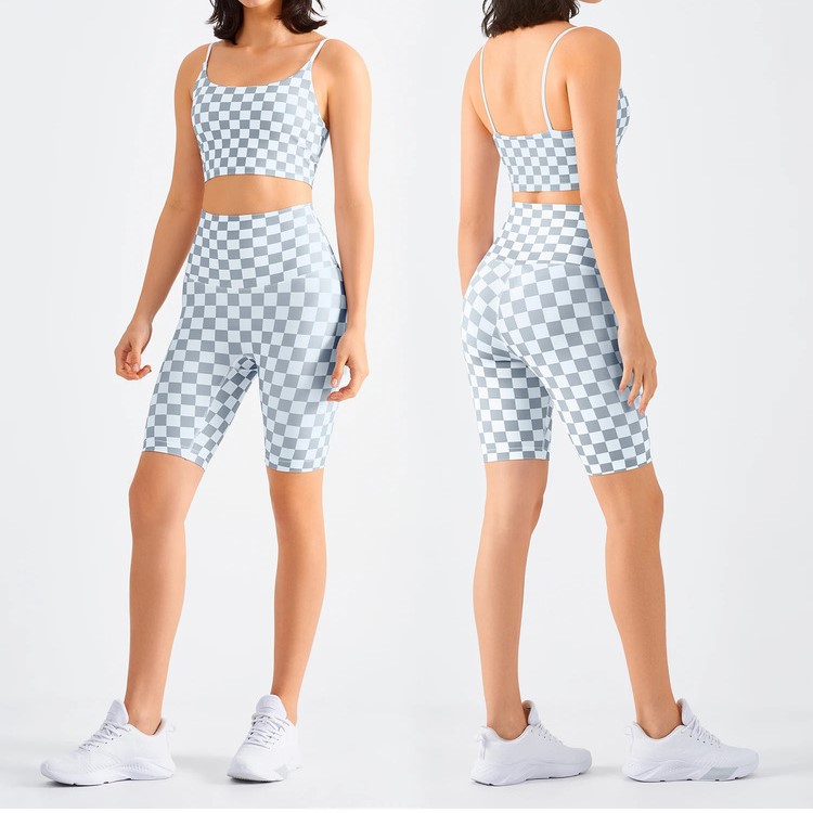 Women Checkerboard Workout Legging High Waist Butt Lift Yoga Bike Shorts