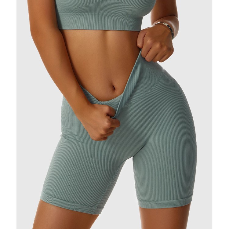 Seamless Women Ribbed Sports Legging High Stretch No T Line Gym Shorts