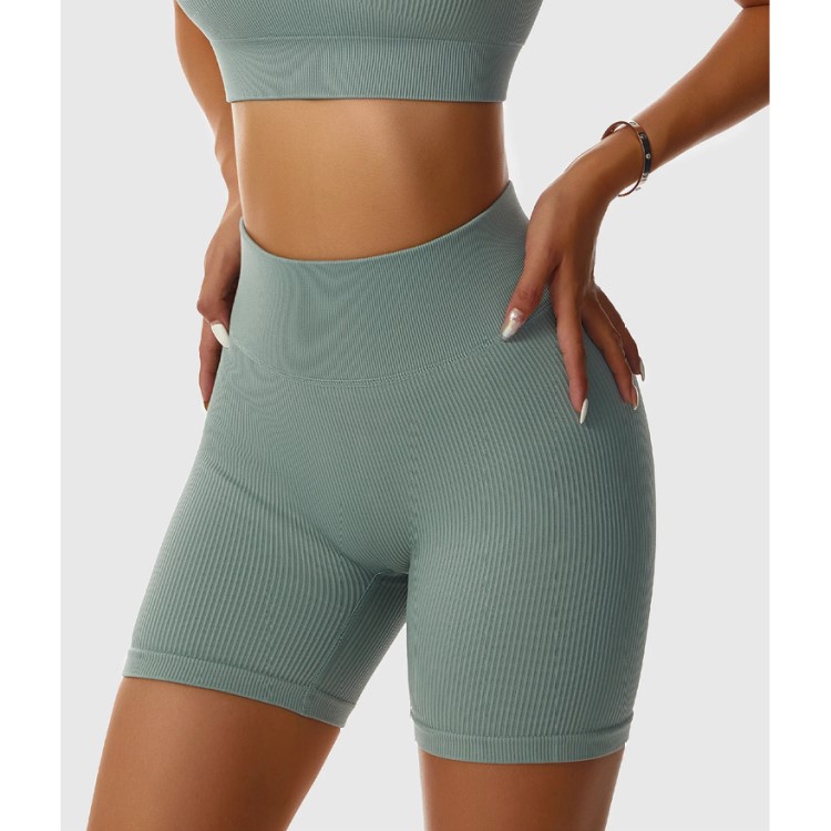 Seamless Women Ribbed Sports Legging High Stretch No T Line Gym Shorts