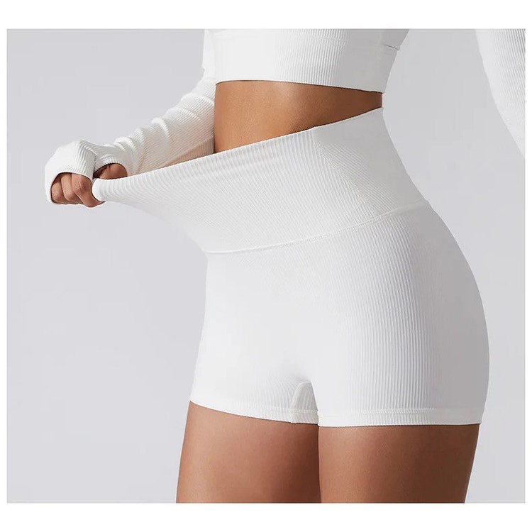 Rib Gym Women High Waist Breathable Butt Lifting Yoga Shorts