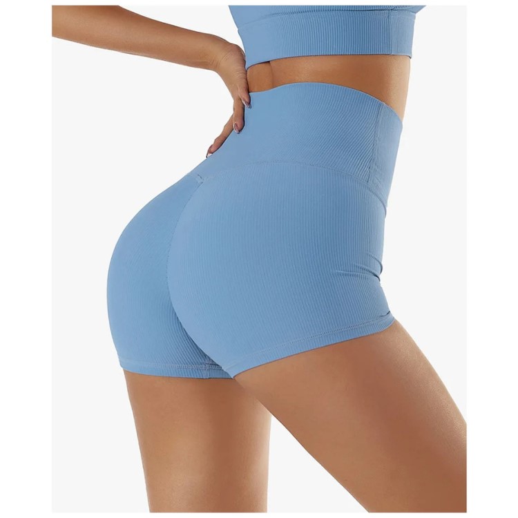 Women Ribbed Hip Lift Tights Workout Leggings Outdoor Sports Biker Shorts