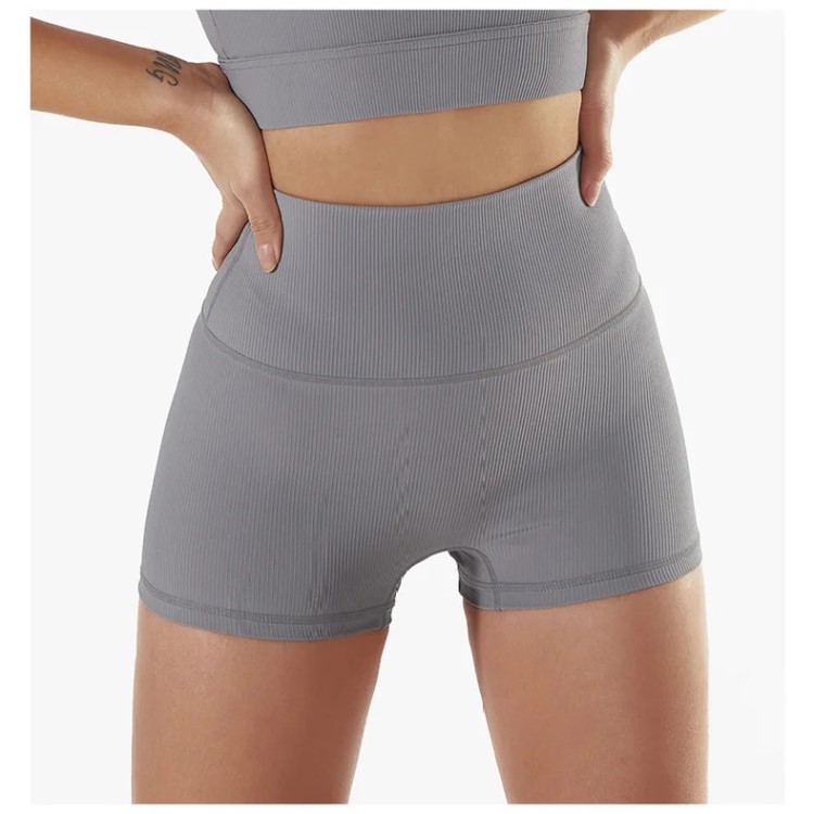 Women Ribbed Hip Lift Tights Workout Leggings Outdoor Sports Biker Shorts
