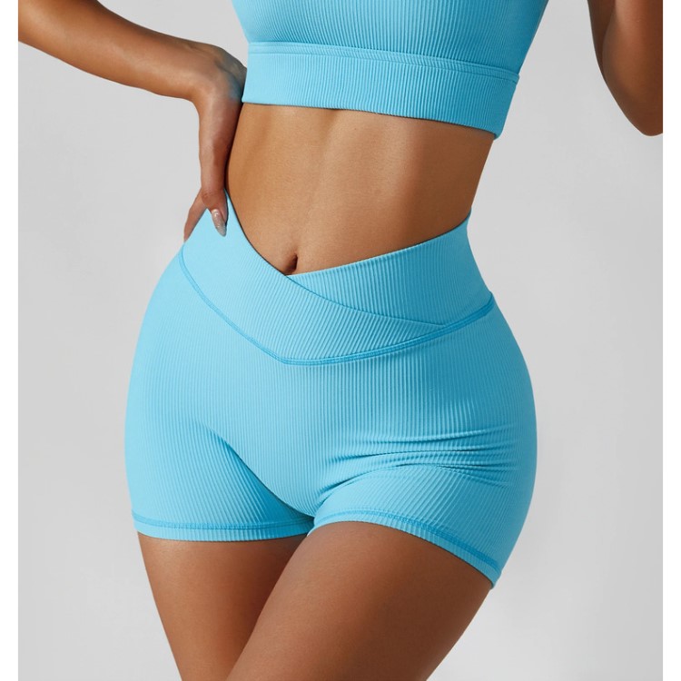 Women Cross Waist Butt Lift Biker Legging Shorts Soft Gym Shorts